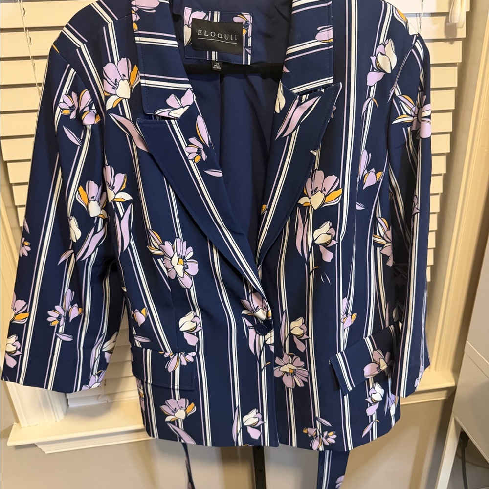 BNWT- Eloquii Plus Size Blue Floral Striped Blazer- Size 24W - Picture 12 of 13